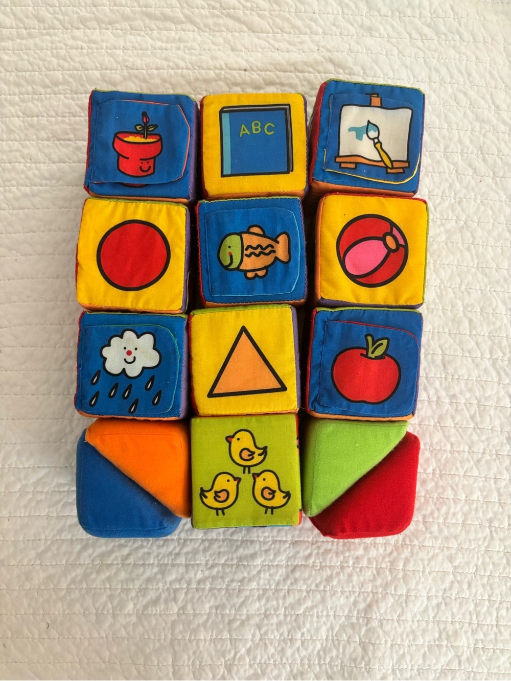 Melissa & Doug Bright Fabric Learning Blocks - Blue, Yellow, Green, Red, Orange